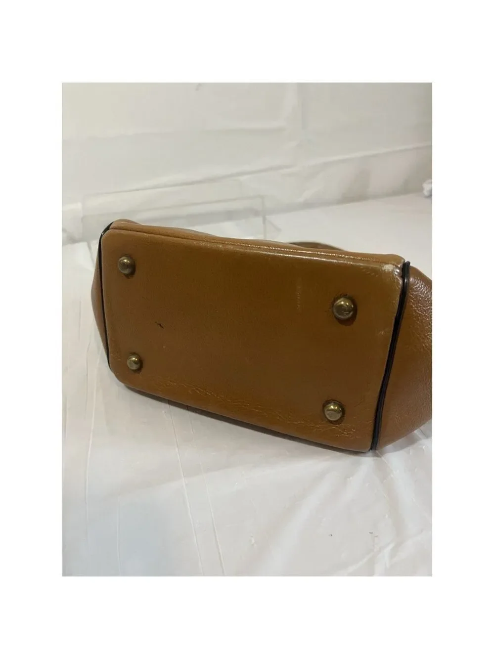 Vintage Handmade 60's Leather Kiss Lock Handbag